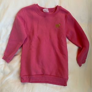 Stitchy Fish hot pink crewneck sweatshirt with yellow dog embroidery, size 5